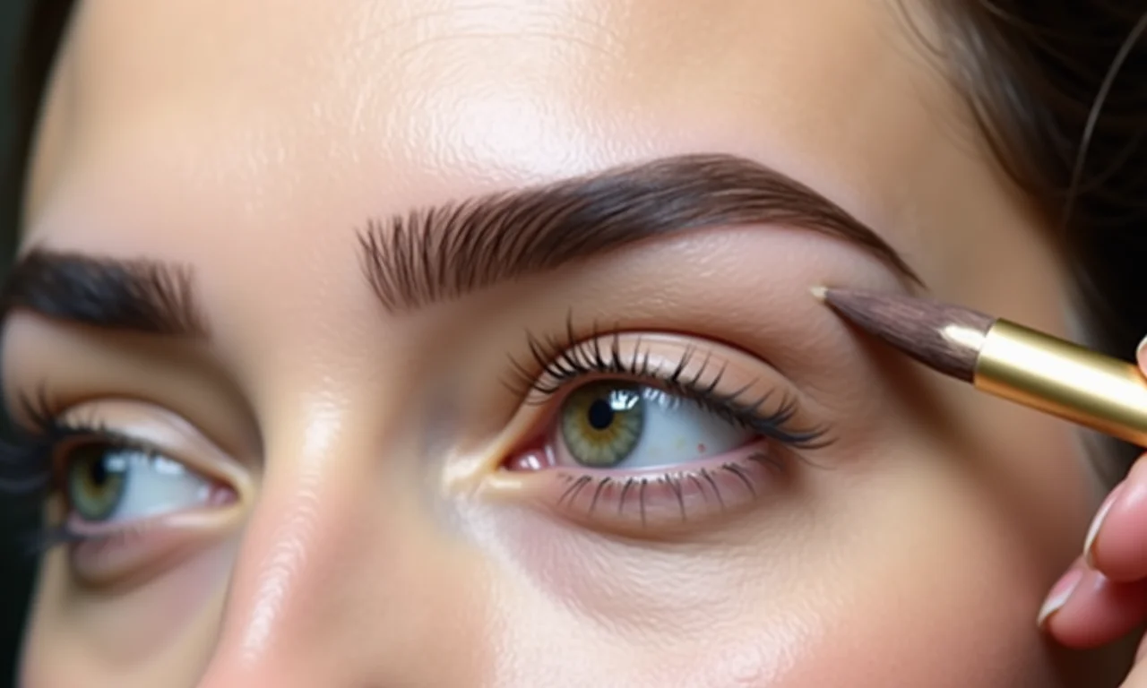 Sobrancelhas bem definidas emoldurando o rosto.