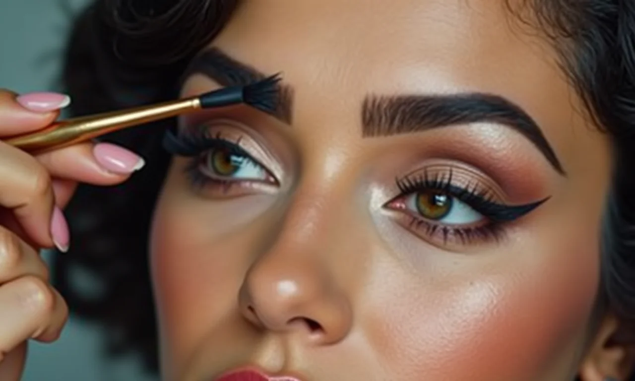 Sobrancelhas definidas e arqueadas na maquiagem estilo anos 60.