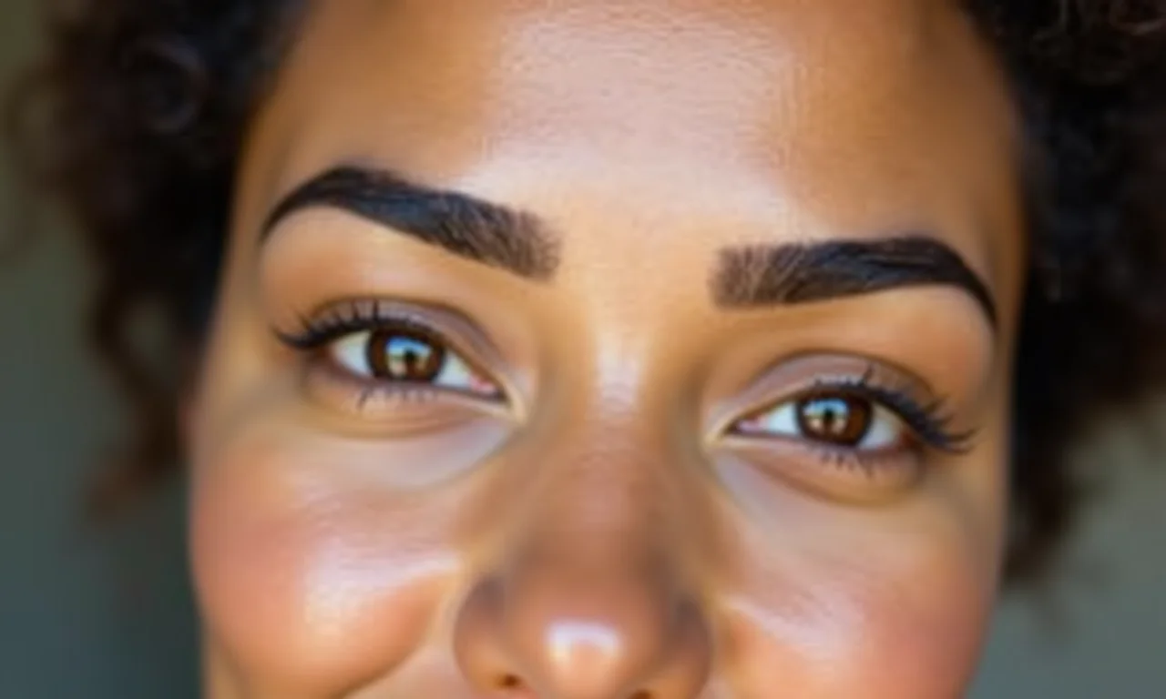 Sobrancelhas naturais e bem cuidadas.