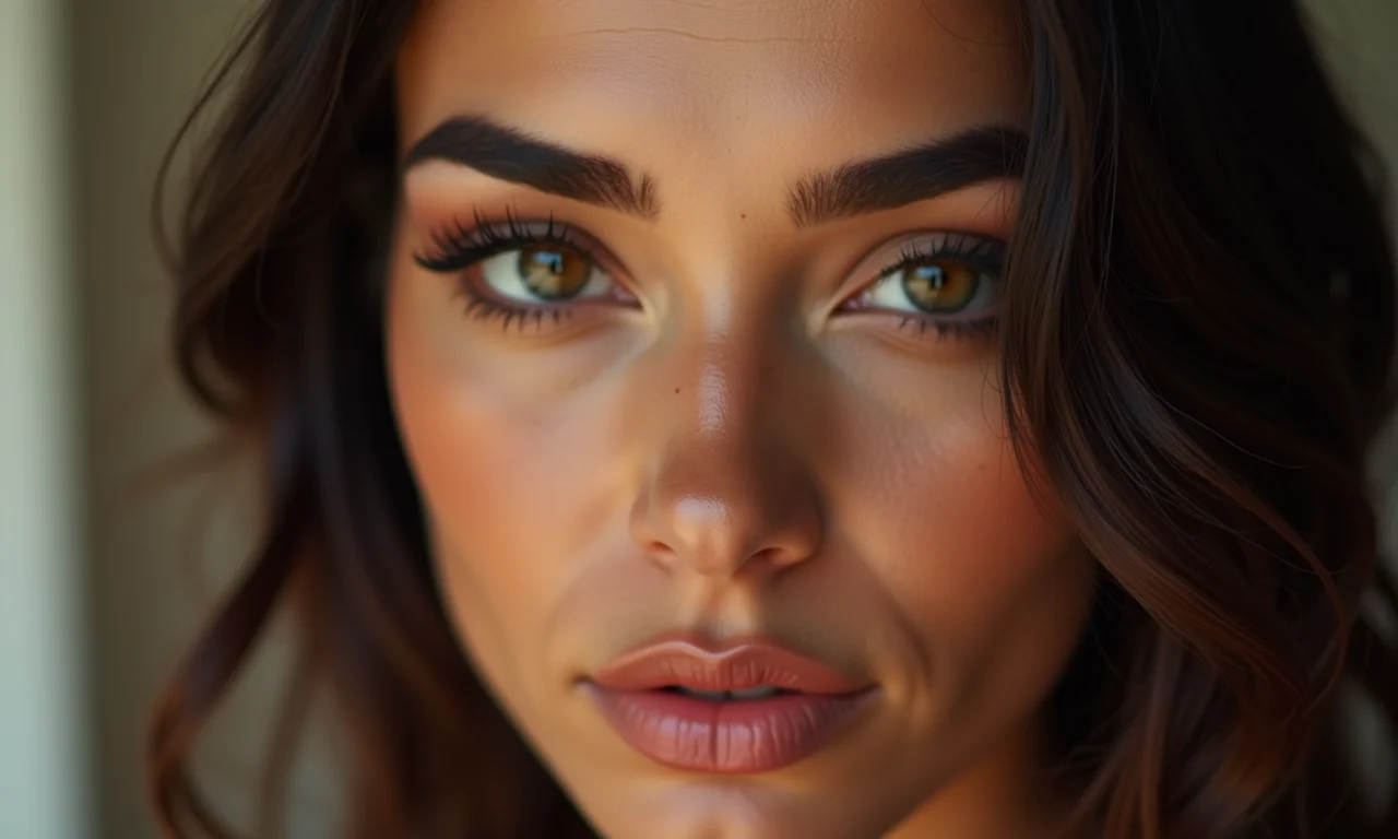 Sobrancelhas naturais e definidas, maquiagem anos 70.