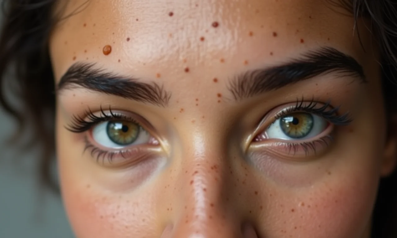 Sobrancelhas naturais e maquiagem leve com sardas.