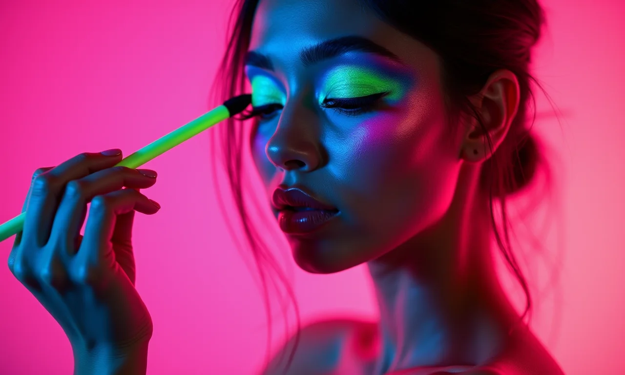 Sombra neon rosa e azul para um visual futurista.