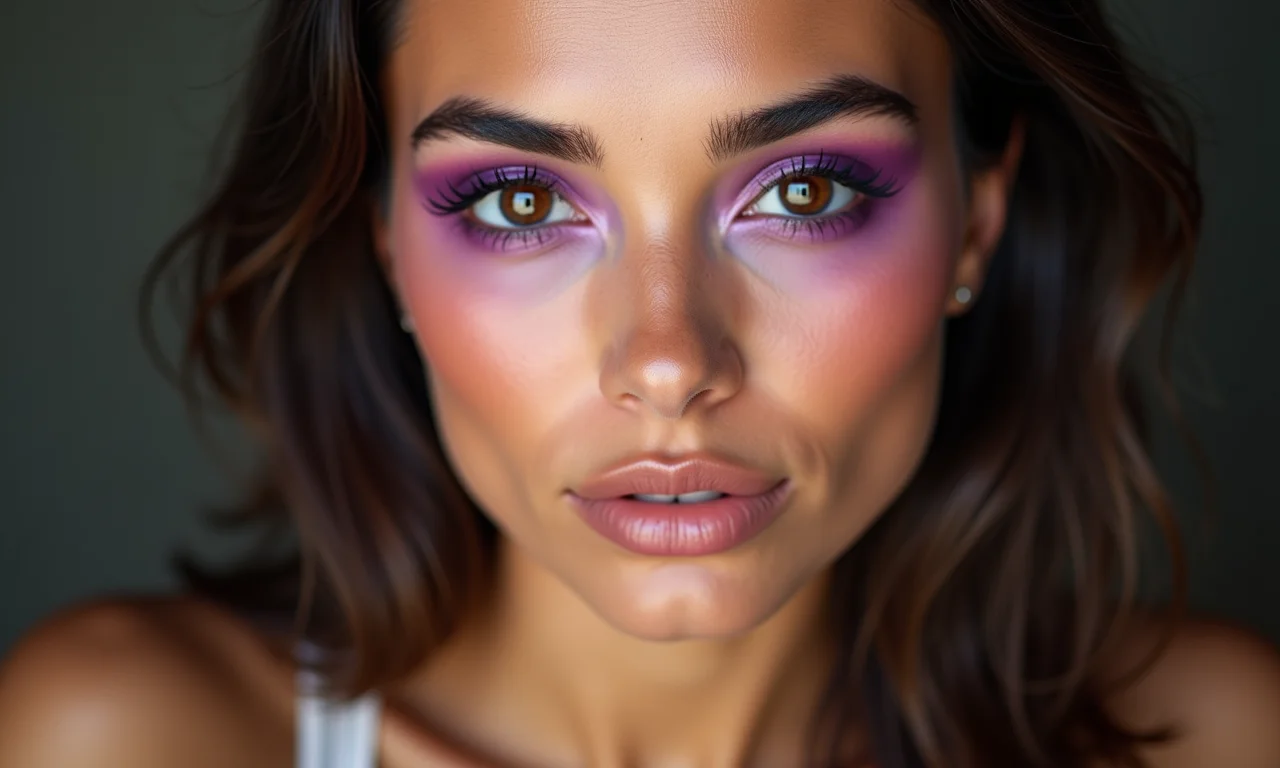 Sombra roxa e rosa para olhos castanhos, toque de cor.