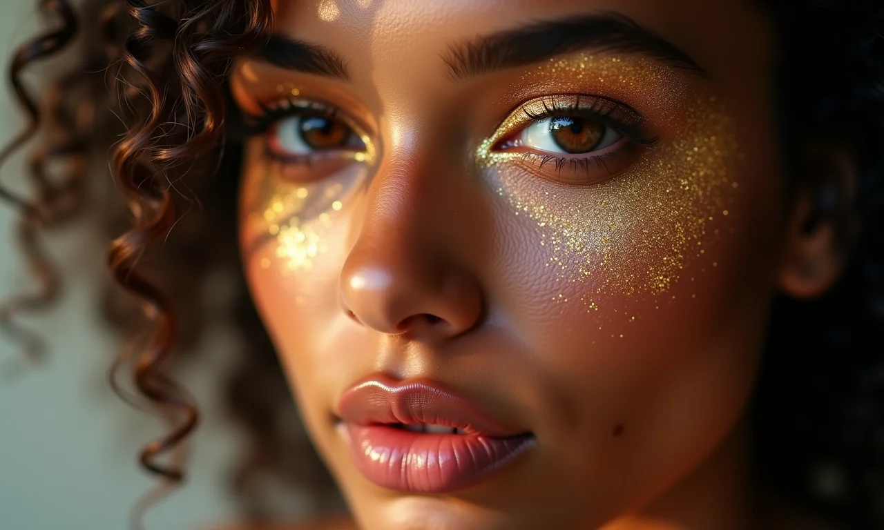 Sombras com glitter adicionando um toque mágico à maquiagem.