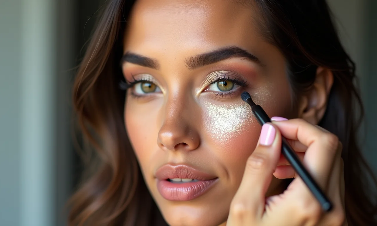 Sombras neutras e cintilantes em soft glam.