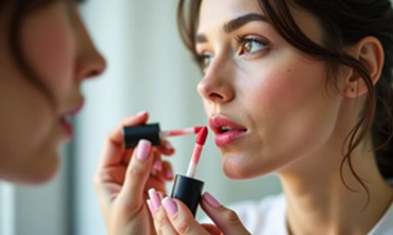 Teste do gloss labial com efeito volume antes da compra.