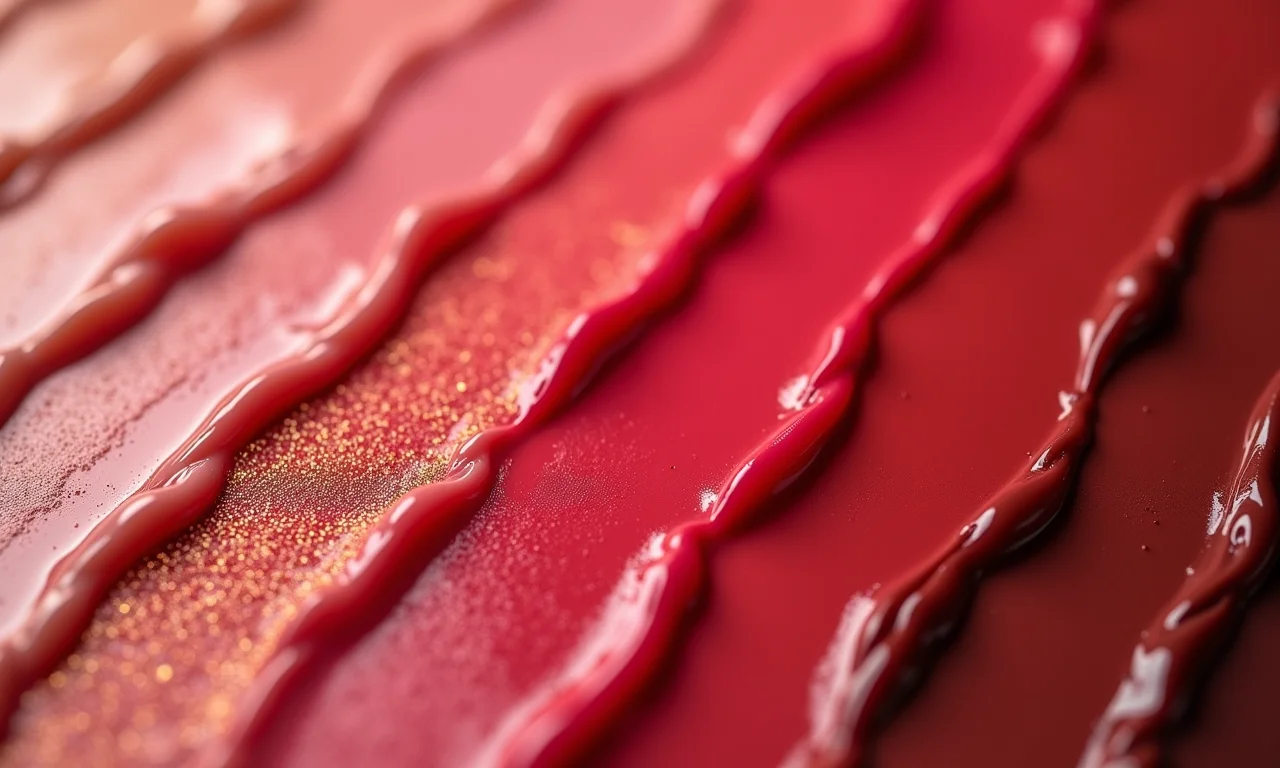 Texturas e acabamentos de gloss labial com efeito volume.