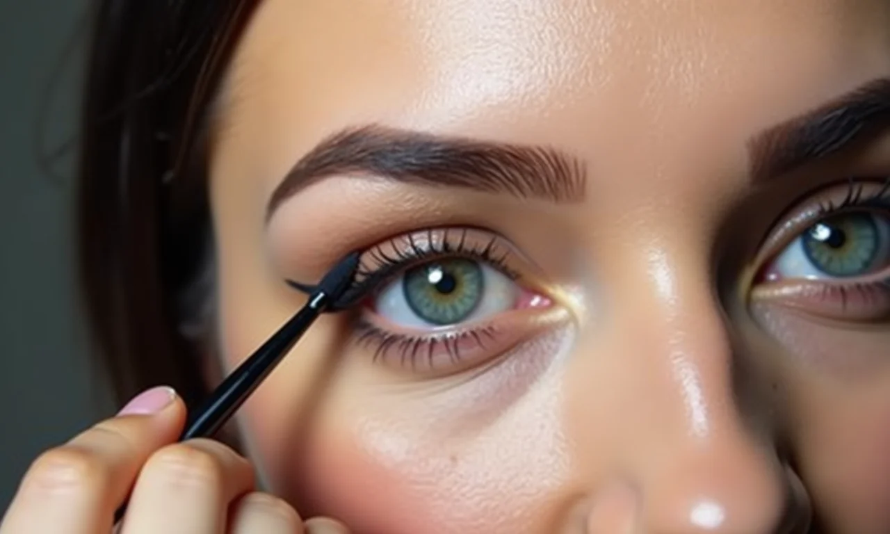 Traçando a linha da asa do delineado.