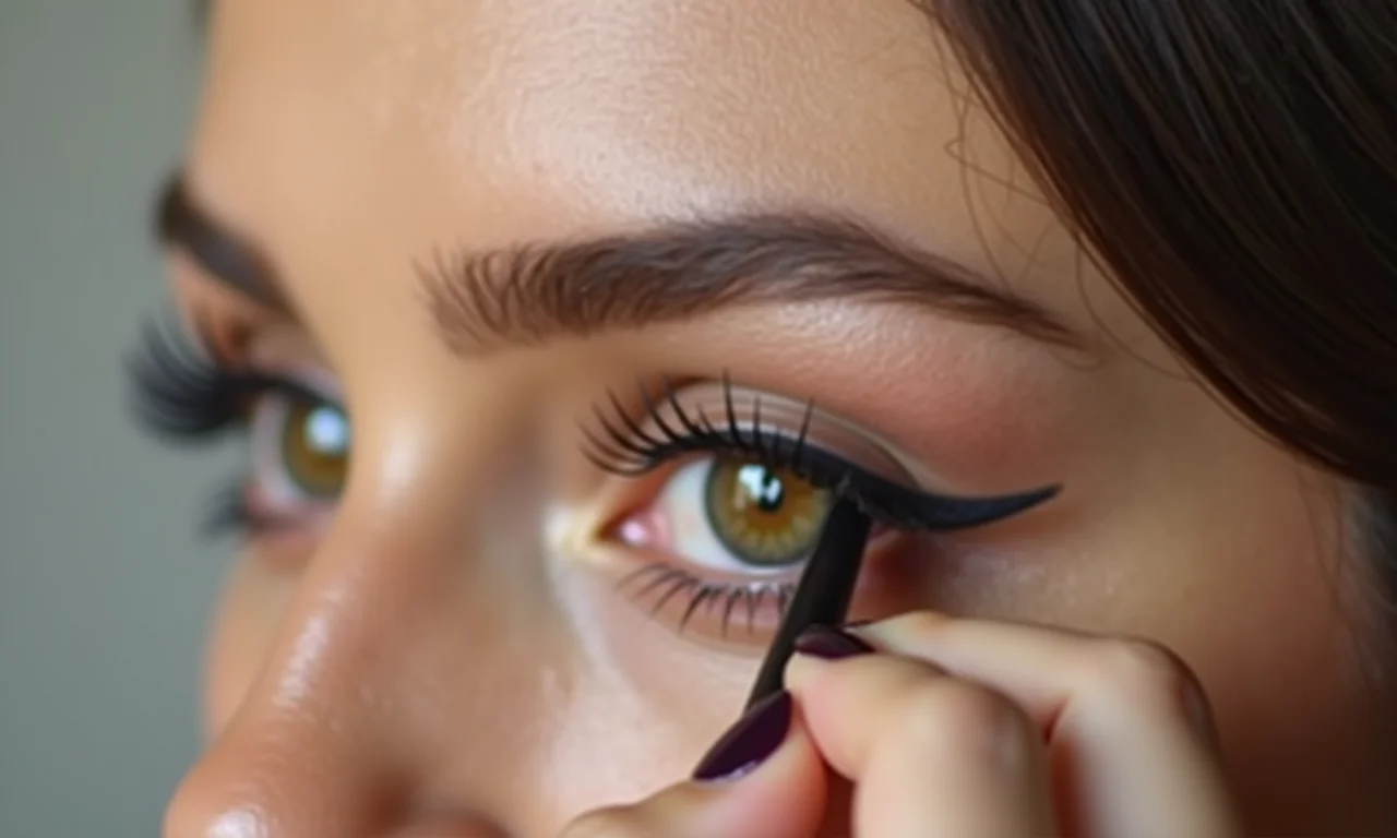 Traçando a linha rente aos cílios superiores.