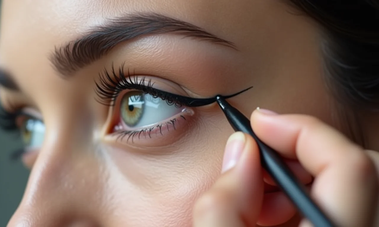 Traço fino rente aos cílios com delineador líquido.