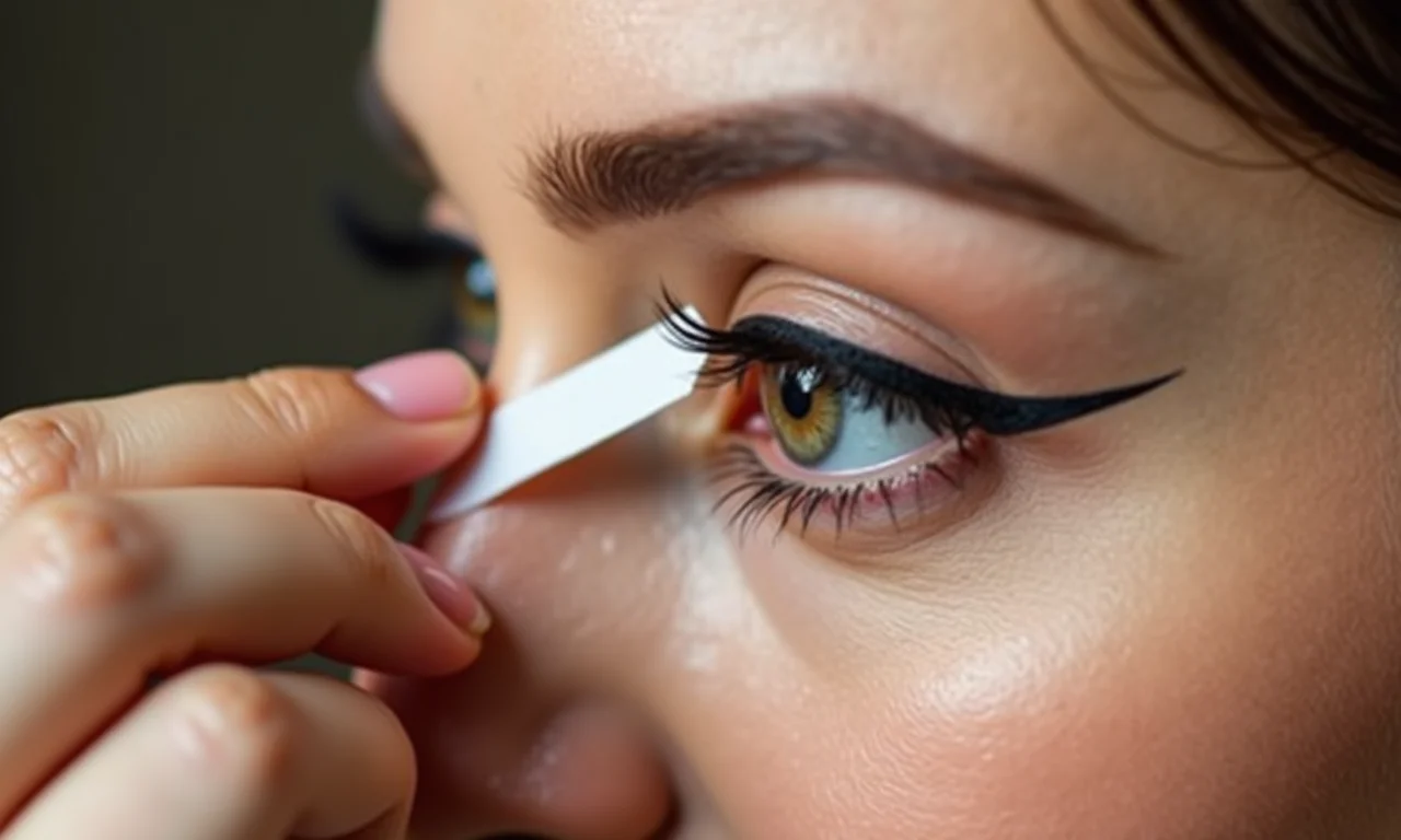 Usando fita adesiva para um delineado perfeito.