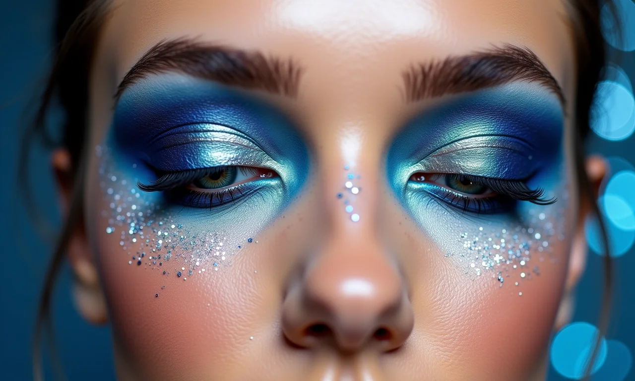 Usando glitter com a sombra azul metálica.