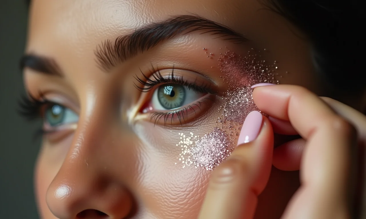 Usando os dedos para um efeito natural na aplicação do glitter.