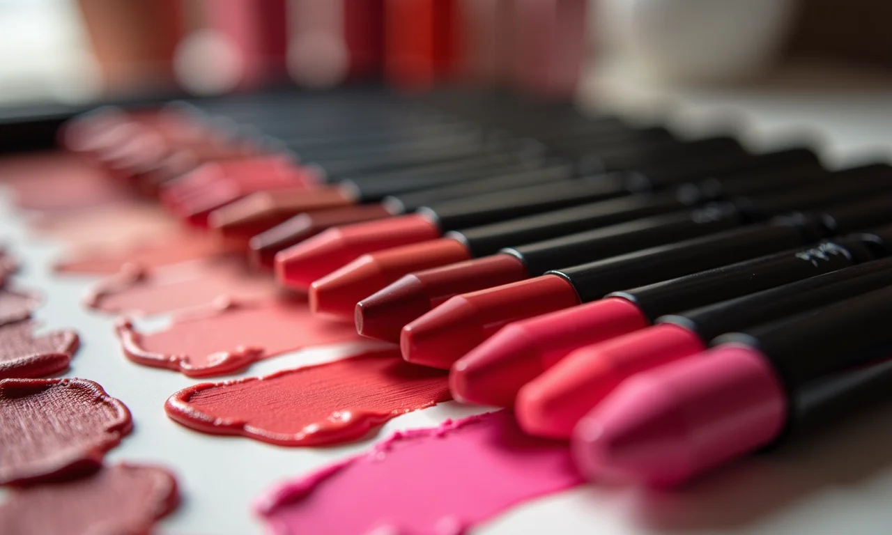 Variedade de lápis de contorno labial em diferentes tons.